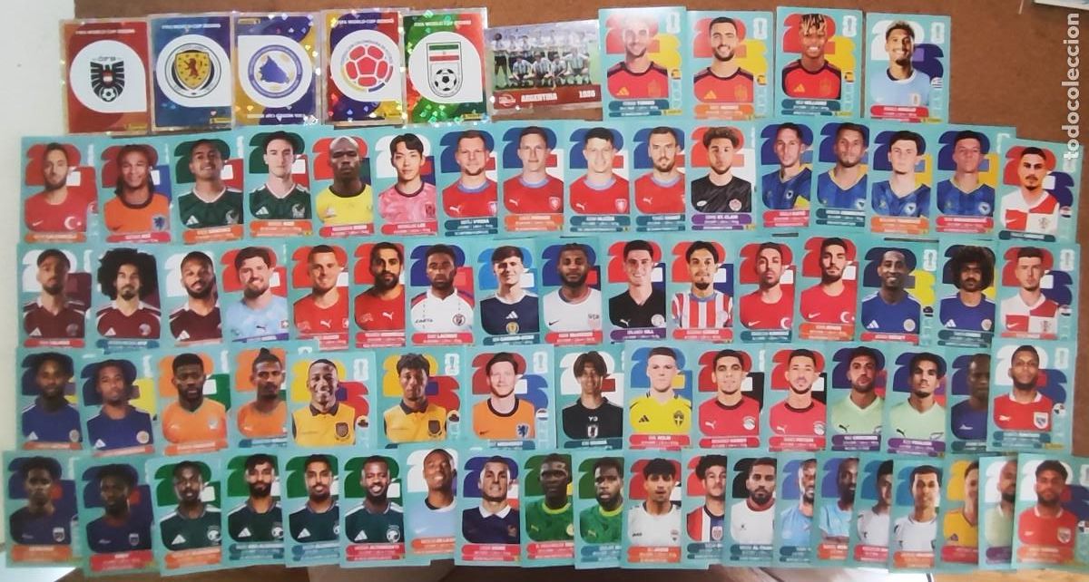Cromos de f&uacute;tbol: STICKER FIFA WORLD CUP 2026 LOTE DE 77 STICKERS SIN REPETIR CON ESPECIALES PANINI