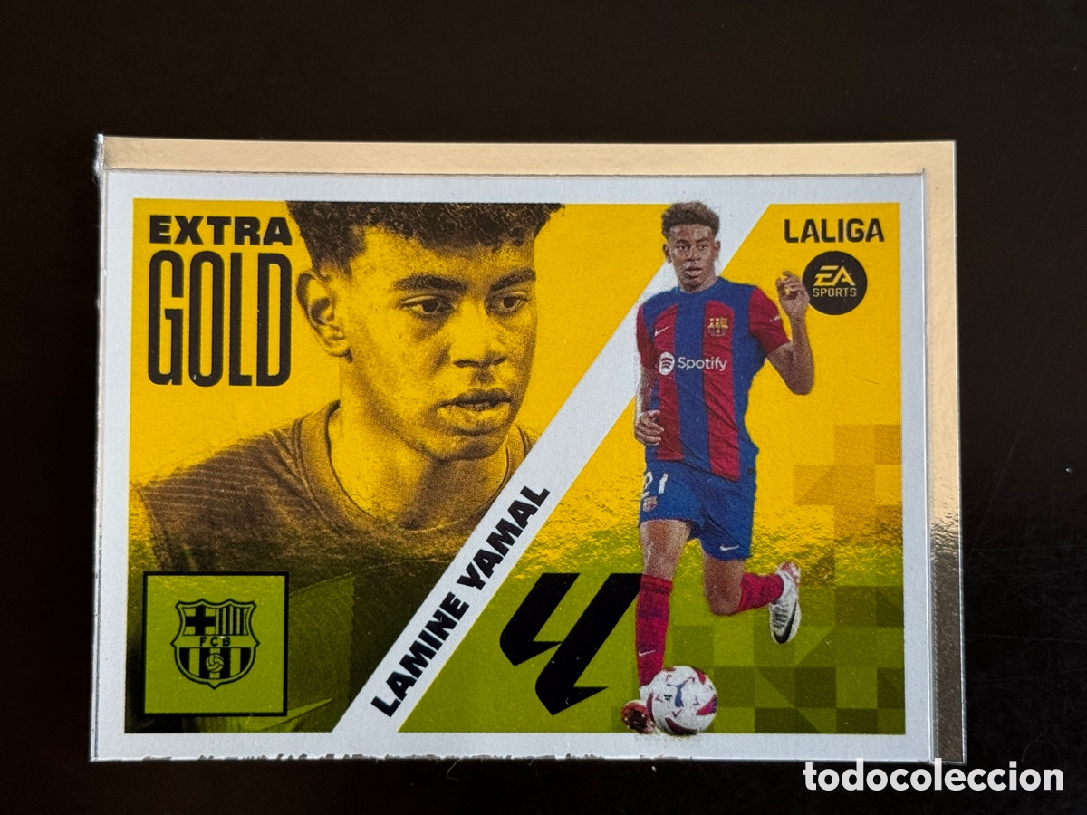 Figurine di Calcio: Lamine Yamal Extra Gold (borde blanco) Barcelona Revista Jug&oacute;n Liga Este 2023/24