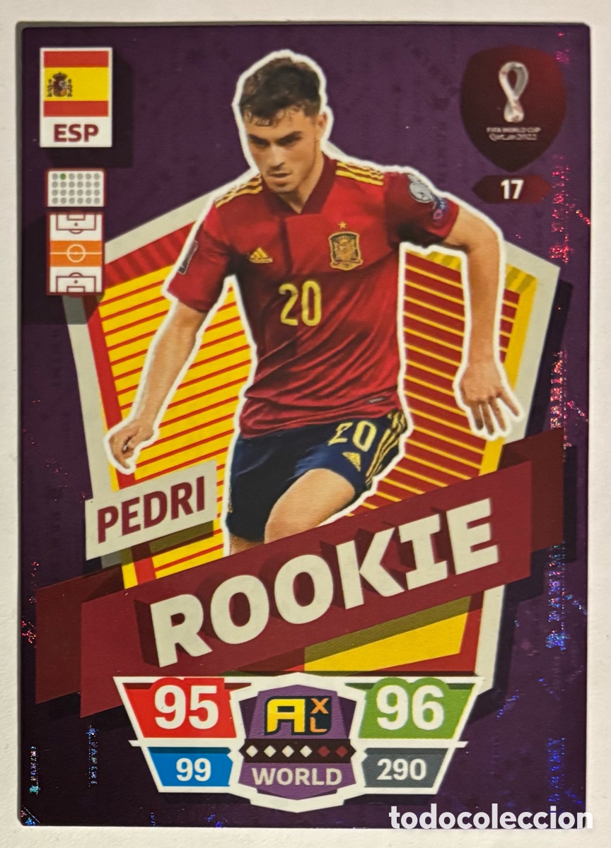 Cromos de f&uacute;tbol: PEDRI (ESPA&Ntilde;A). CARTA ROOKIE PANINI ADRENALYN XL QATAR FIFA WORLD CUP 2022.