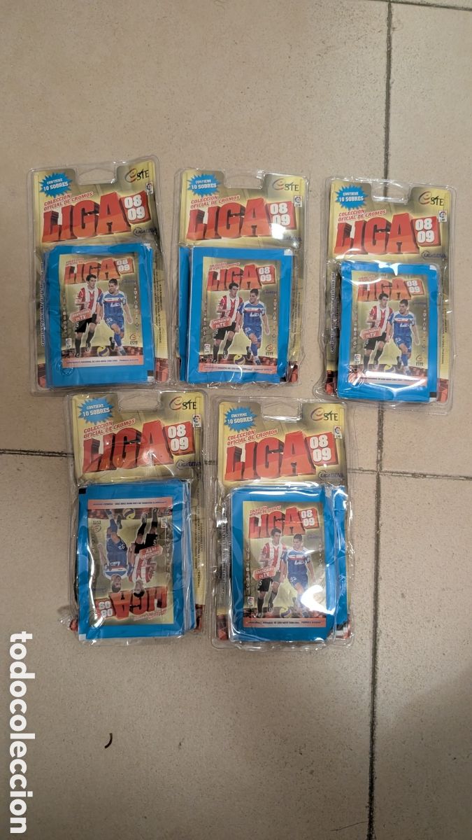 Cromos de f&uacute;tbol: LOTE 5 BLISTER PRECINTADO CERRADO CON 10 SOBRES SIN ABRIR LIGA ESTE 2008/09 08 09 NUNCA ABIERTO