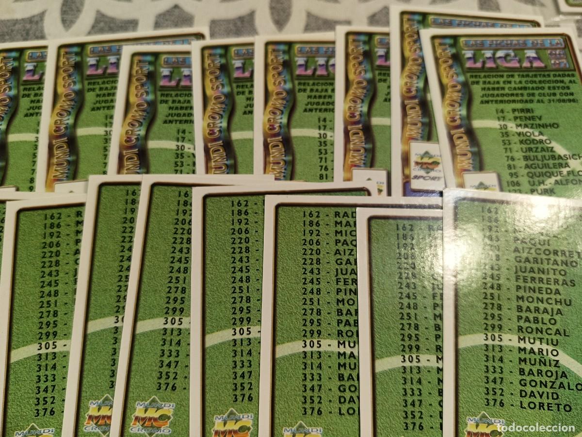 Cromos de f&uacute;tbol: 16 Fichas de Lista de bajas fichas Liga 96/97