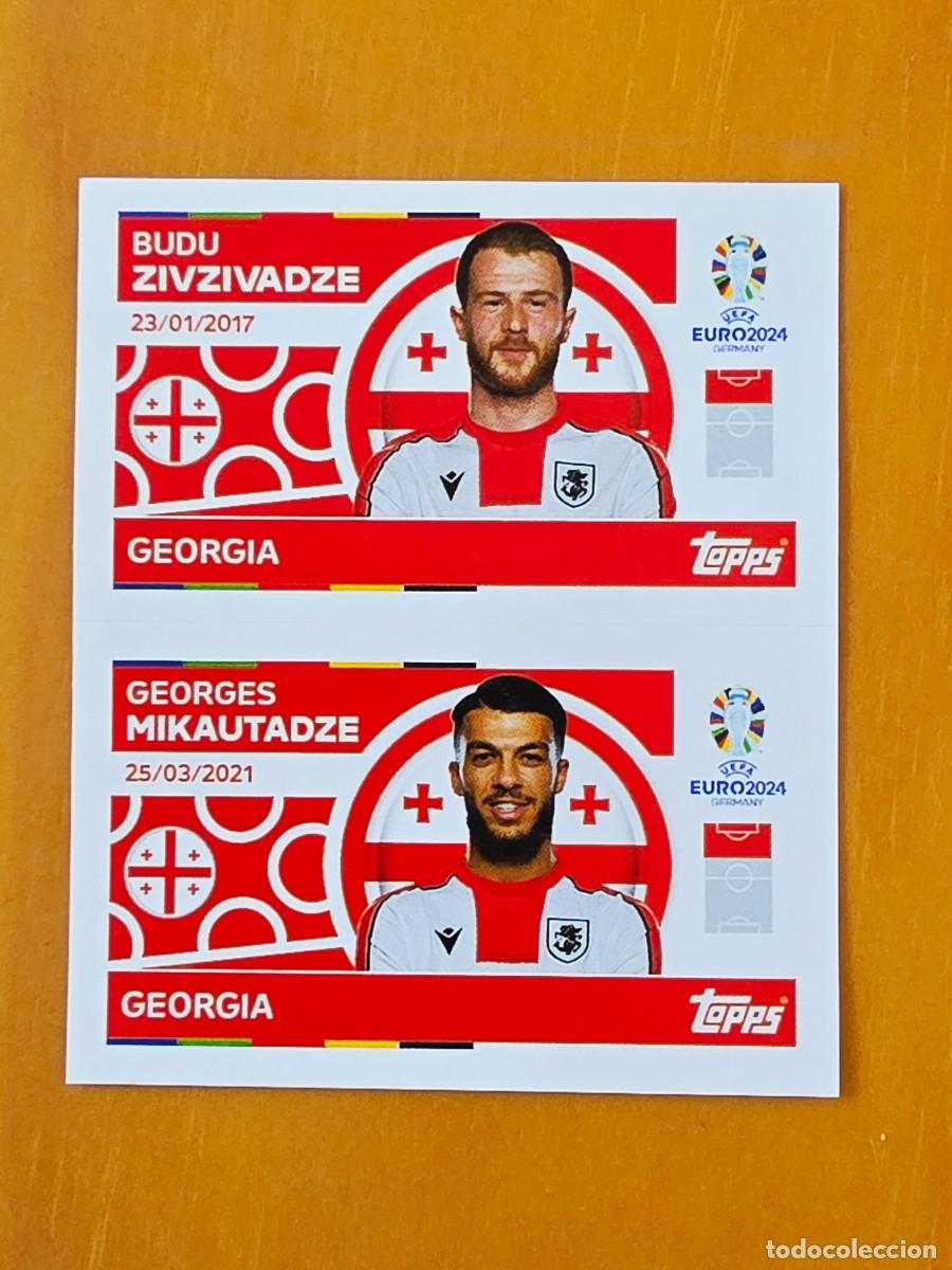 Cartes &agrave; collectionner de Football: GEO 14 y 15 Zivzivadze / Mikautadze, Georgia, Topps UEFA Euro 2024, Eurocopa Germany 24 sticker