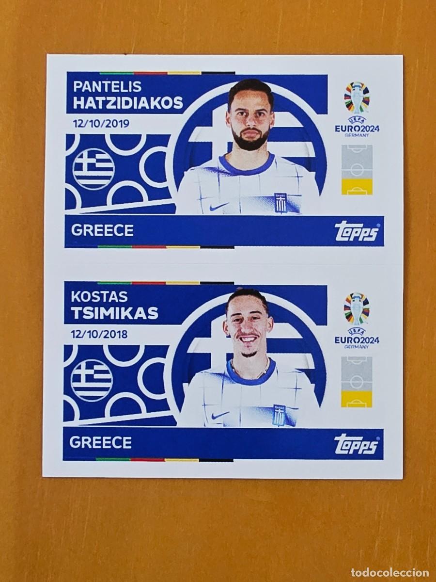 Cartes &agrave; collectionner de Football: GRE 4 y 5 Hatzidiakos / Kostas Tsimikas, Grecia, Topps UEFA Euro 2024, Eurocopa Germany 24 sticker