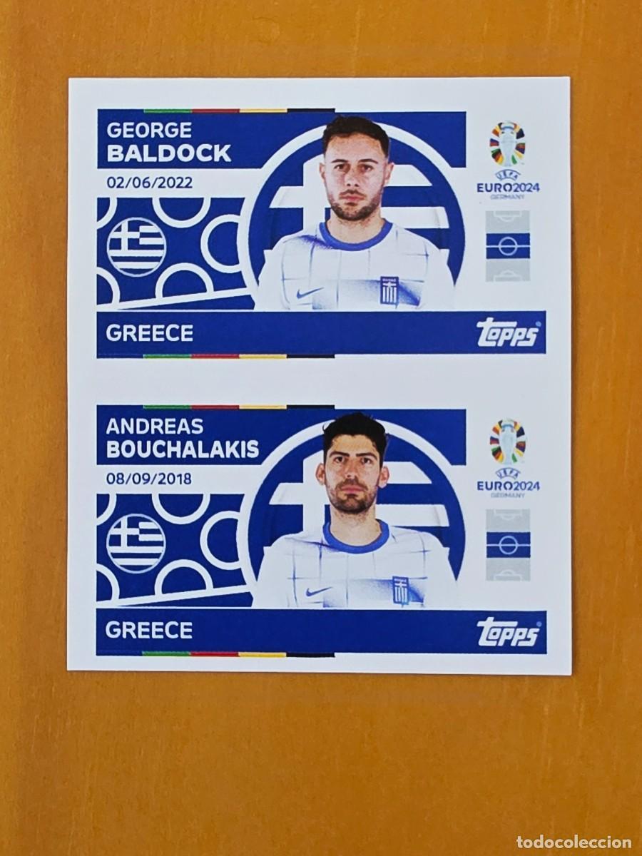 Cartes &agrave; collectionner de Football: GRE 8 y 9 George Baldock / Bouchalakis, Grecia, Topps UEFA Euro 2024, Eurocopa Germany 24 sticker