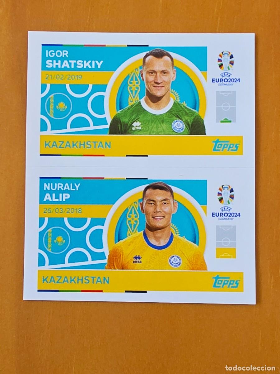 Cromos de f&uacute;tbol: KAZ 2 y 3 Igor Shatskiy / Nuraly Alip, Kazajist&aacute;n, Topps UEFA Euro 2024, Eurocopa Germany 24 sticker