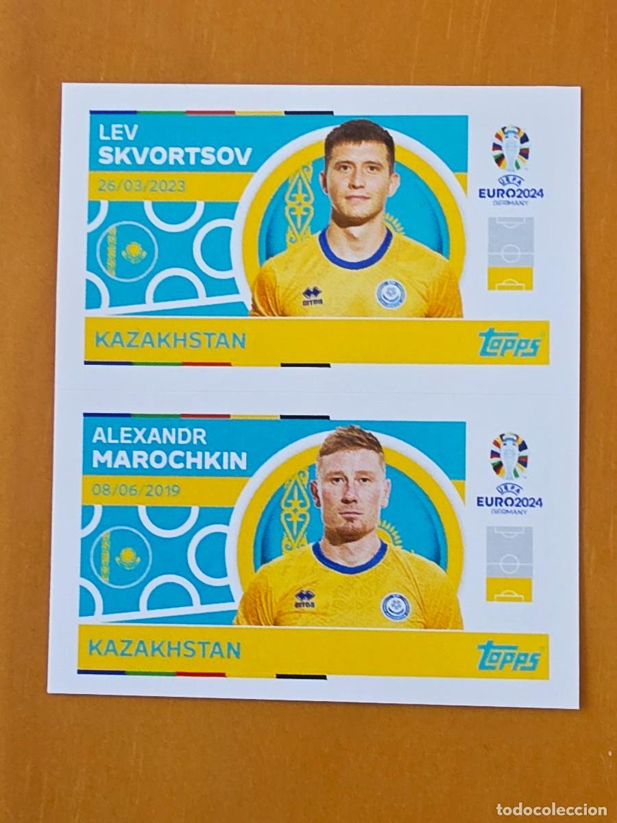 Cromos de f&uacute;tbol: KAZ 4 y 5 Lev Skvortsov / Marochkin, Kazajist&aacute;n, Topps UEFA Euro 2024, Eurocopa Germany 24 sticker