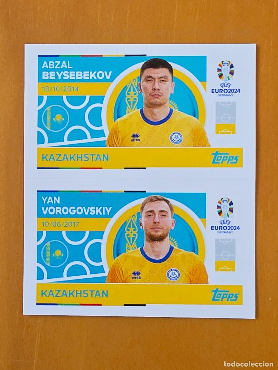 Cromos de f&uacute;tbol: KAZ 6 y 7 Beysebekov / Vorogovskiy, Kazajist&aacute;n, Topps UEFA Euro 2024, Eurocopa Germany 24 sticker