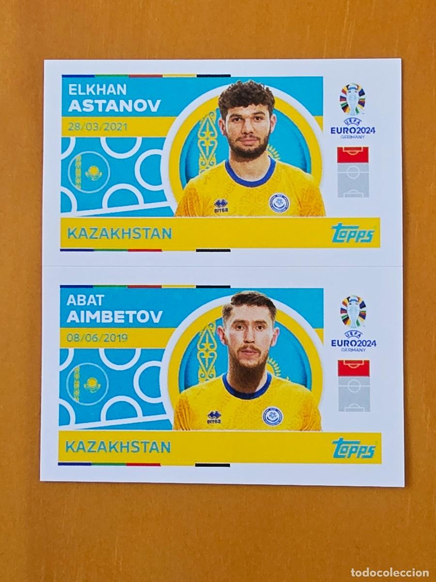 Cromos de f&uacute;tbol: KAZ 12 y 13 Astanov / Abat Aimbetov, Kazajist&aacute;n, Topps UEFA Euro 2024, Eurocopa Germany 24 sticker