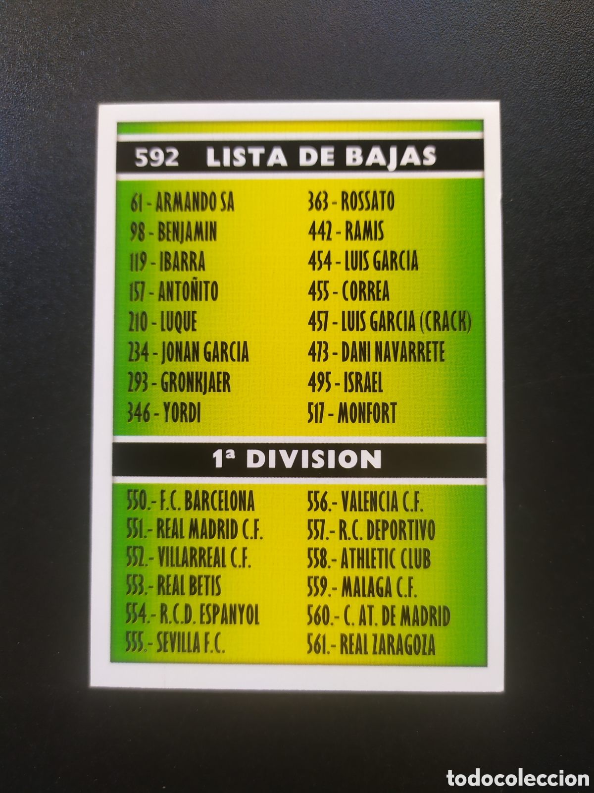 Cromos de f&uacute;tbol: Mundicromo fichas Liga 2005 2006 05 06 lista bajas alineaciones escudos n&deg; 592