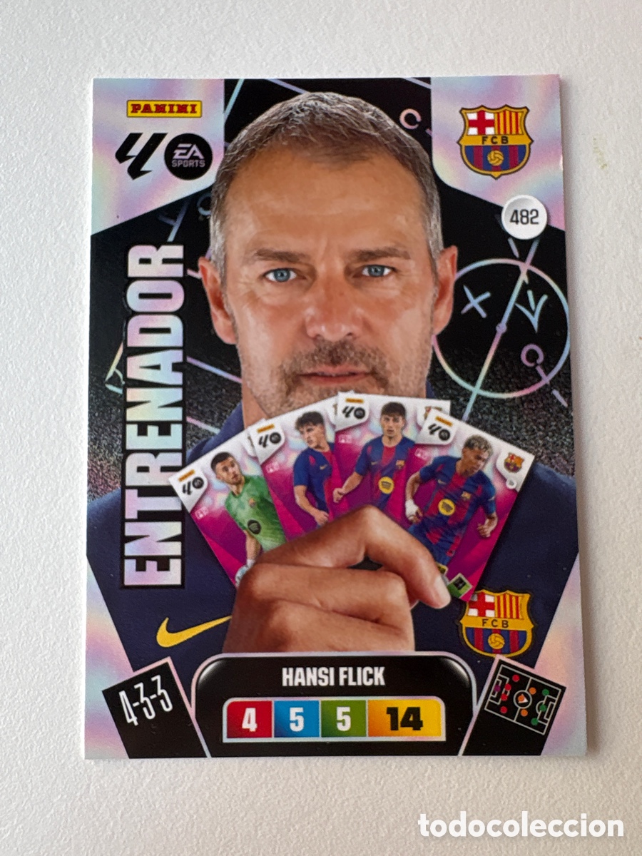 Fu&szlig;ball-Sticker: Carta Hansi Flick Entrenador 482 Bar&ccedil;a Adrenalyn 2025-26
