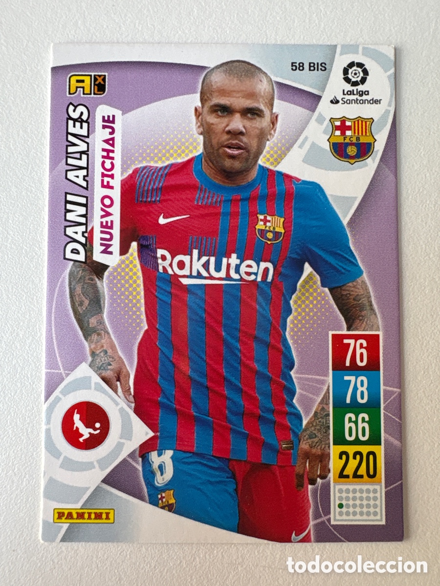 Cromos de f&uacute;tbol: Carta Dani Alves 58bis Bar&ccedil;a Adrenalyn 2021-22