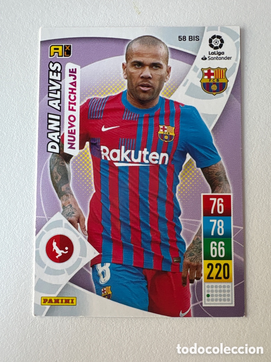Cromos de f&uacute;tbol: Carta Dani Alves 58bis Bar&ccedil;a Adrenalyn 2021-22