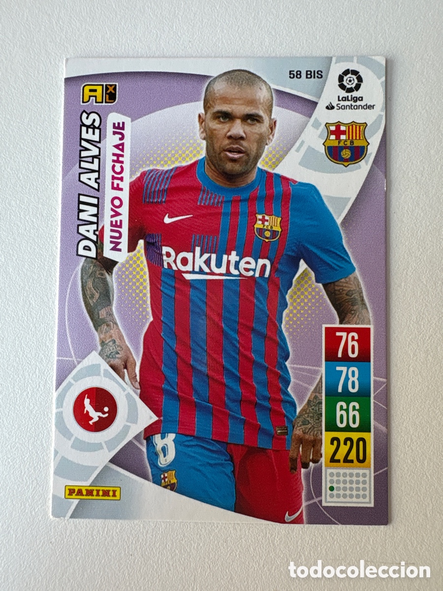 Cromos de f&uacute;tbol: Carta Dani Alves 58bis Bar&ccedil;a Adrenalyn 2021-22