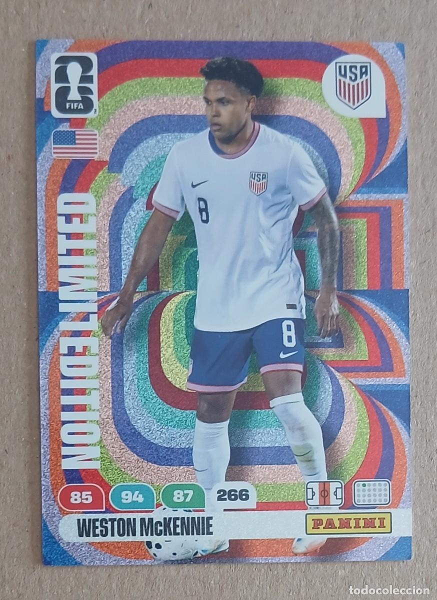 Cartes &agrave; collectionner de Football: CROMO WESTON McKENNIE USA LIMITED EDITION ADRENALYN XL FIFA WORLD CUP 2026 PANINI. Nuevo de sobre.