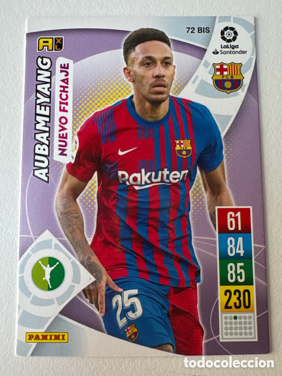 Cromos de f&uacute;tbol: Carta Aubameyang Nuevo Fichaje 72bis Bar&ccedil;a Adrenalyn 2021-22