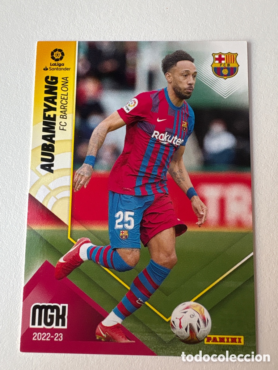 Cromos de f&uacute;tbol: Carta Aubameyang 79 Bar&ccedil;a Megacracks 2022-23
