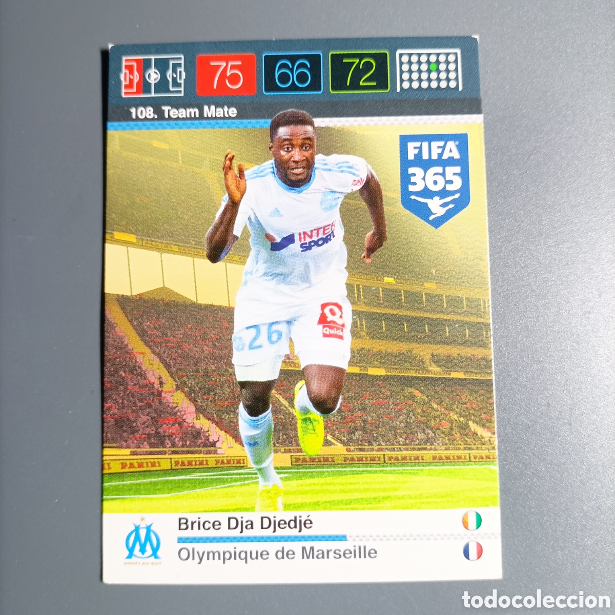 Cromos de f&uacute;tbol: CARD ADRENALYN XL FIFA 365 PANINI 2016 (OLYMPIQUE DE MARSEILLE) №108 BRICE DJA DJEDJE