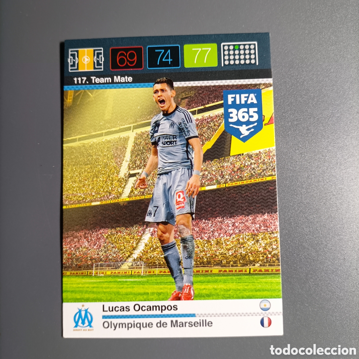 Cromos de f&uacute;tbol: CARD ADRENALYN XL FIFA 365 PANINI 2016 (OLYMPIQUE DE MARSEILLE) №117 LUCAS OCAMPOS