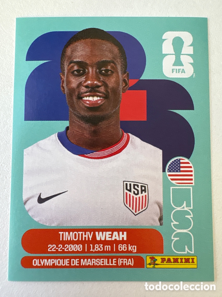 Cromos de f&uacute;tbol: Carta Timothy Weah Estados Unidos 12 Panini Mundial 2026