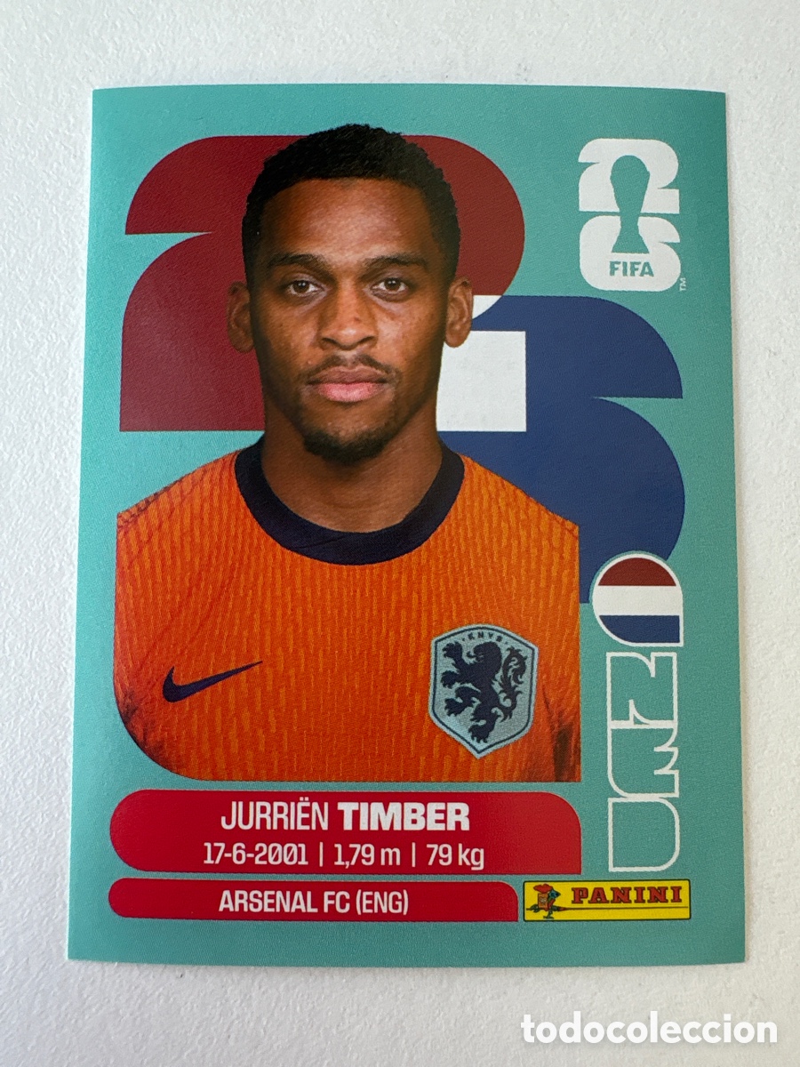 Cromos de f&uacute;tbol: Jurri&euml;n Timber Ned 5 Pa&iacute;ses Bajos Panini Mundial 2026