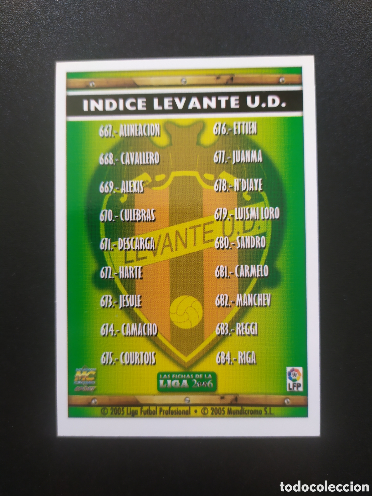 Cromos de f&uacute;tbol: Mundicromo fichas Liga 2005 2006 05 06 indice n&deg; 667 Levante