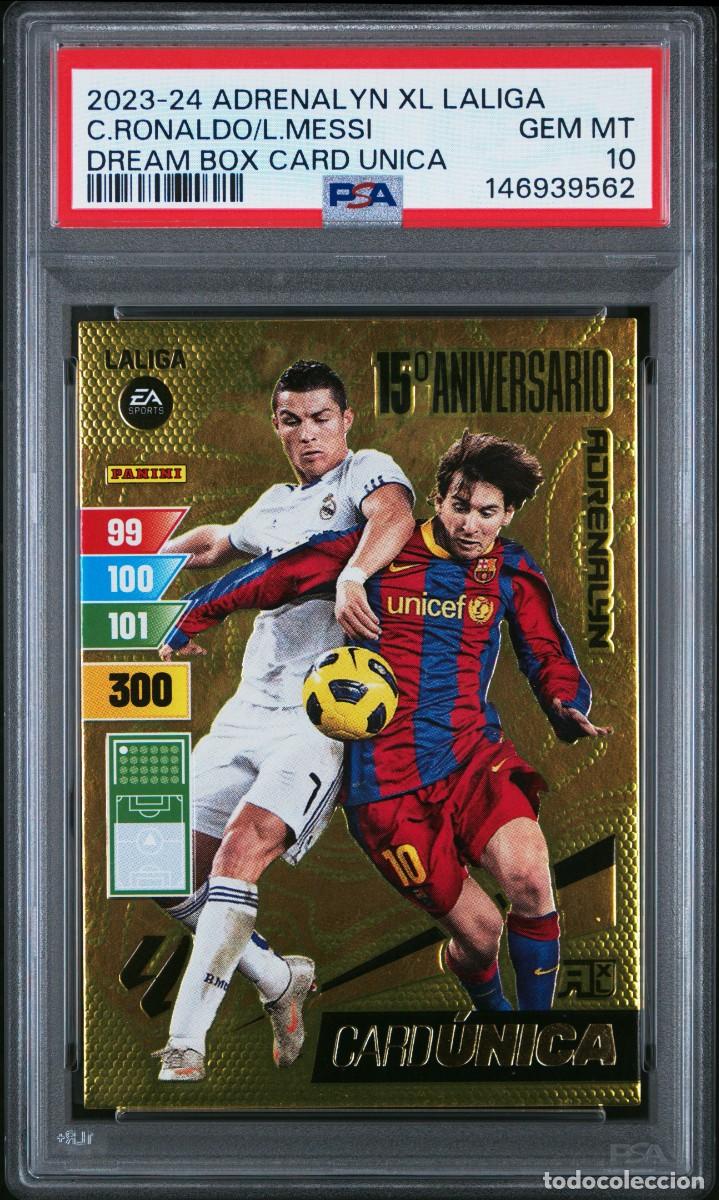 Cromos de Futebol: Cristiano y Messi Card Unica Panini Adrenalyn XL 15 Aniversario 2023 24 PSA 10