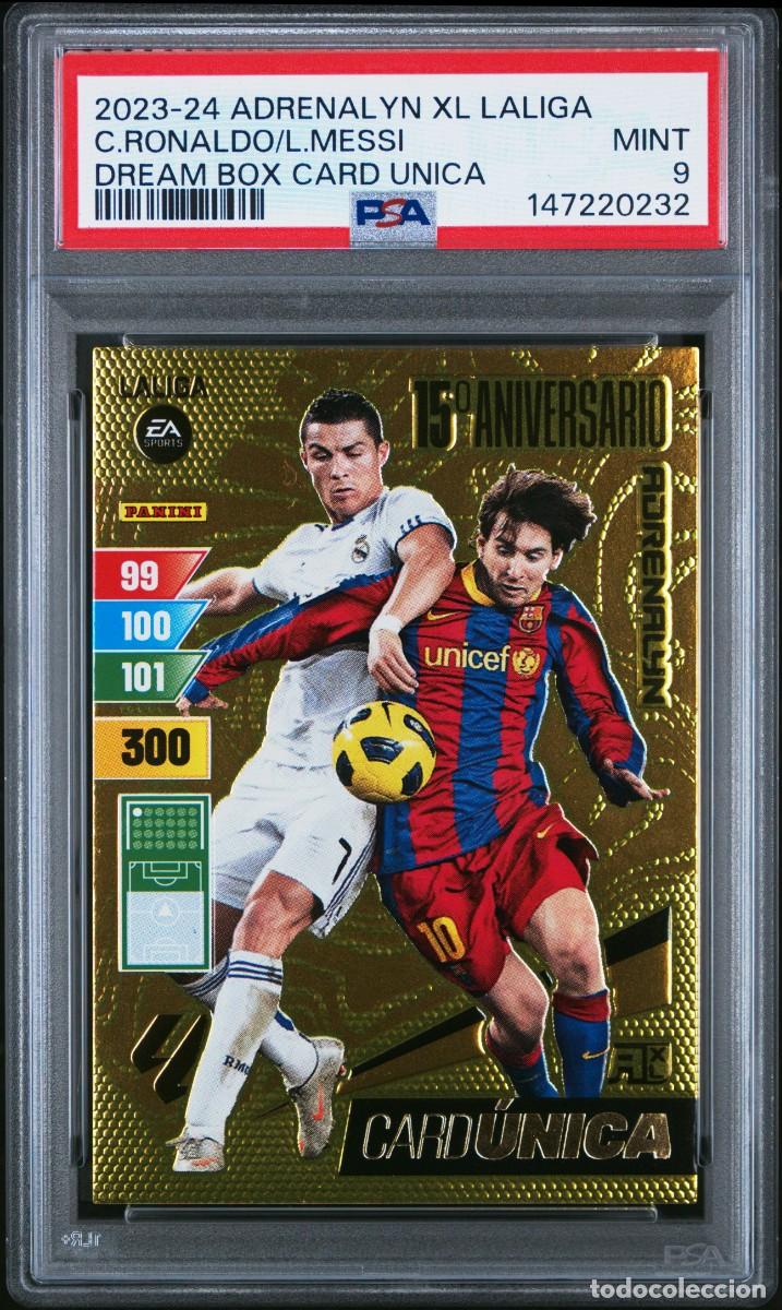 Cromos de Futebol: Cristiano y Messi Card Unica Panini Adrenalyn XL 15 Aniversario 2023 24 PSA 9