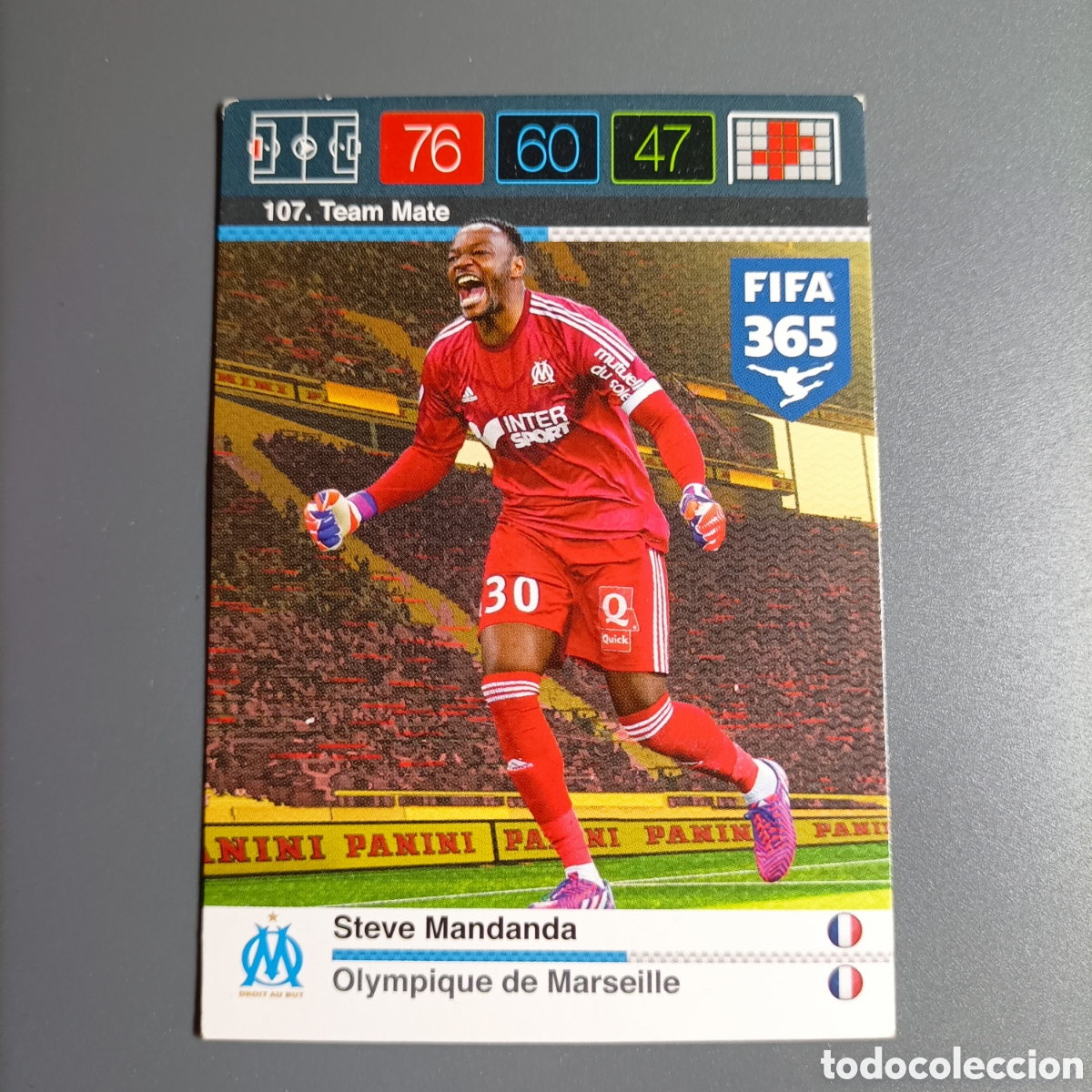 Cromos de f&uacute;tbol: CARD ADRENALYN XL FIFA 365 PANINI 2016 (OLYMPIQUE DE MARSEILLE) №107 STEVE MANDANDA