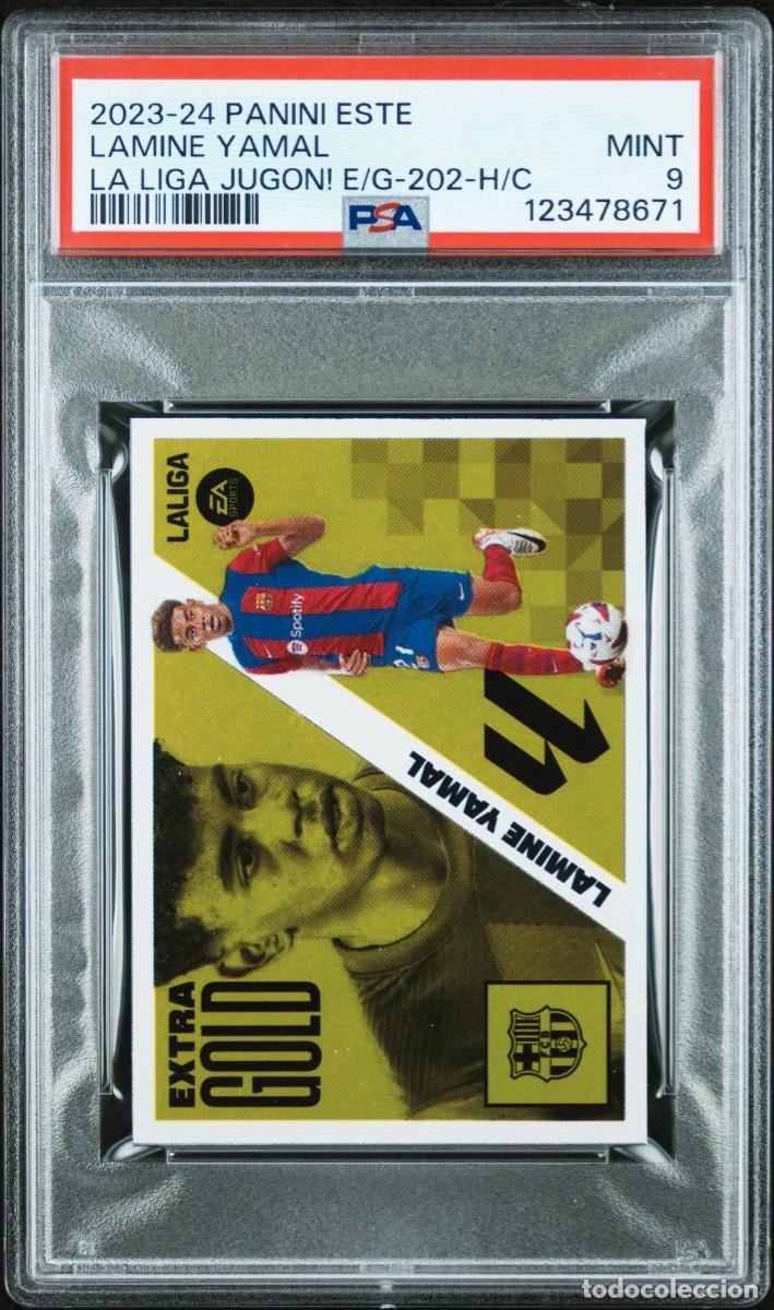 Cromos de f&uacute;tbol: Rookie Lamine Yamal Panini Liga Este Jugon 2023 24 Hand Cut PSA 9