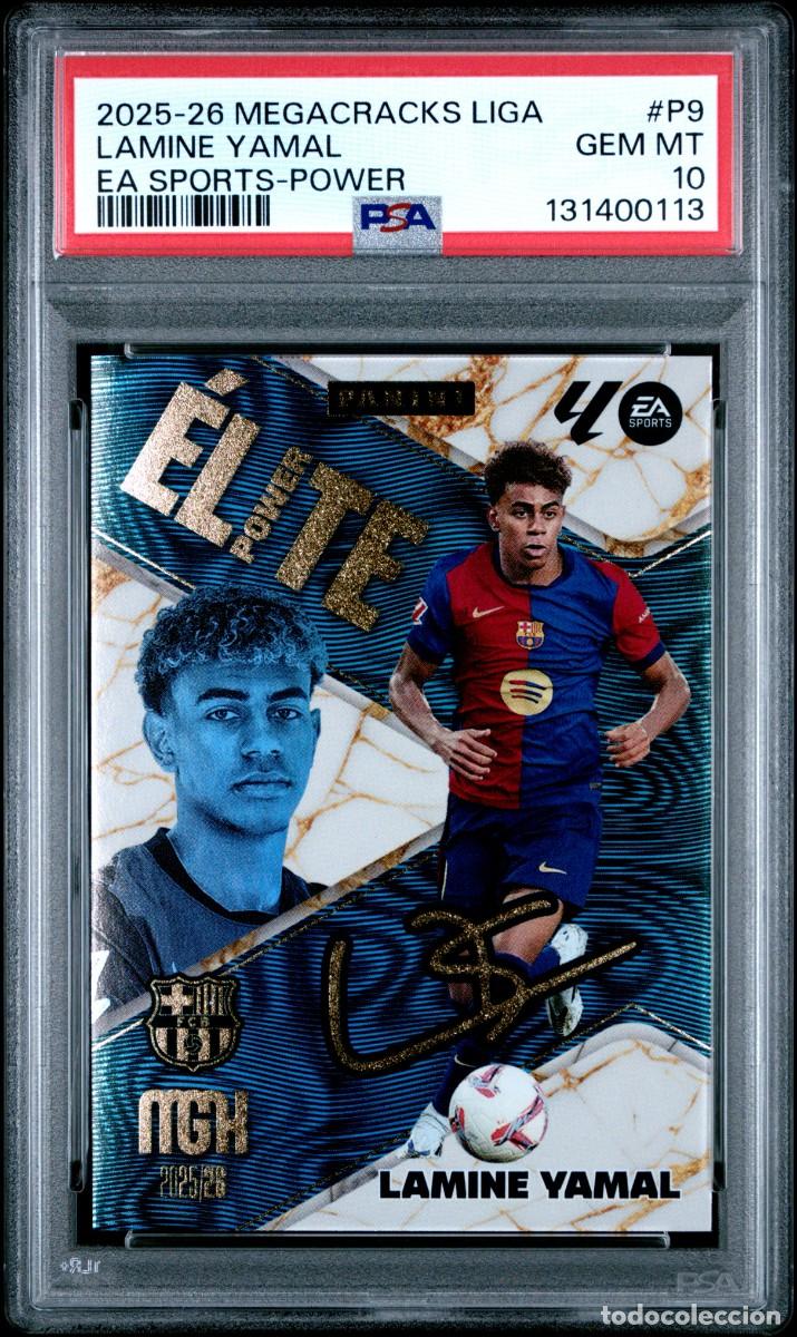 Cromos de f&uacute;tbol: Lamine Yamal FC Barcelona #P9 Elite Power Panini Megacracks 2025 2026 PSA 10