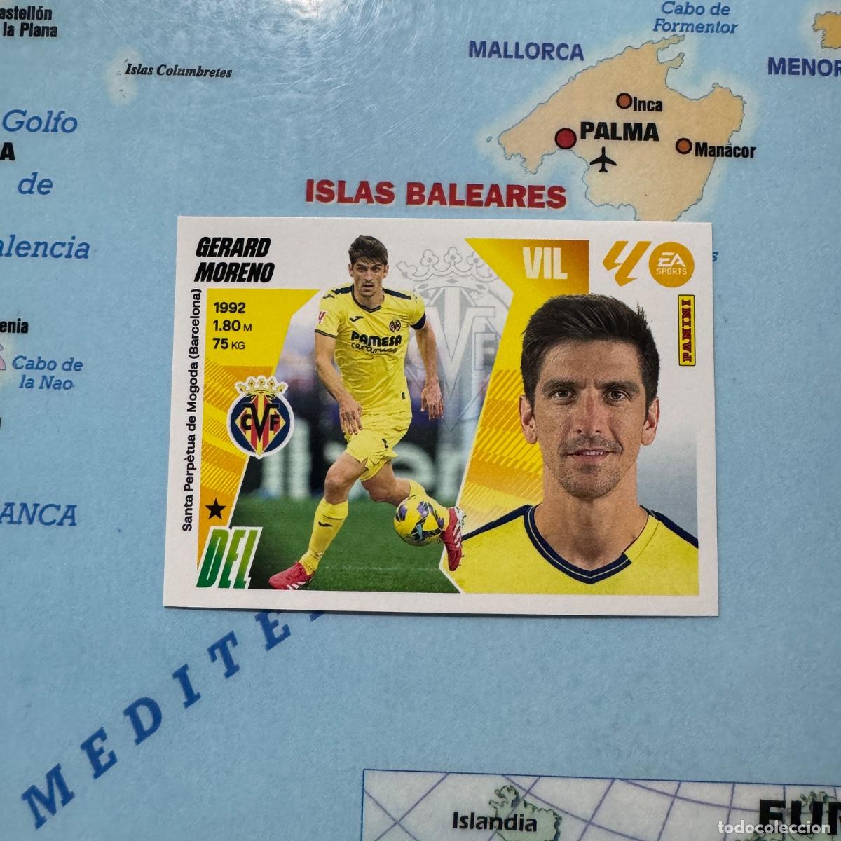 Figurine di Calcio: Gerard Moreno n&uacute;mero 18 del Villarreal cromo liga este 25-26 2025-2026