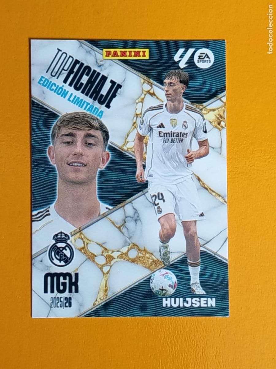 Cromos de Futebol: HUIJSEN. TOP FICHAJE. EDICI&Oacute;N LIMITADA. REAL MADRID. MEGACRACKS 2025-26. PANINI