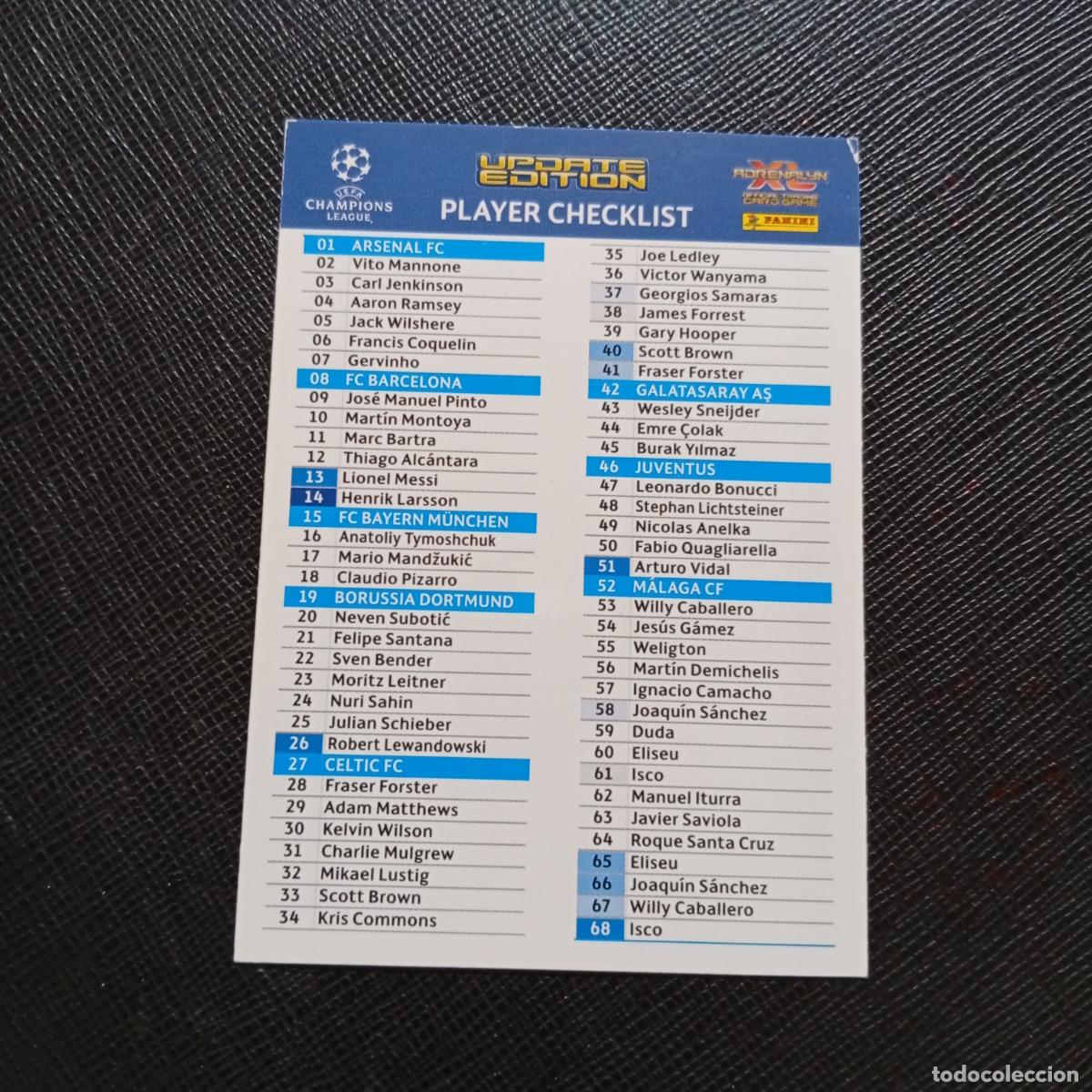 Cromos de f&uacute;tbol: CHECKLIST ADRENALYN CHAMPIONS LEAGUE 2012 2013 FUTBOL 12 13 - A187 PG172