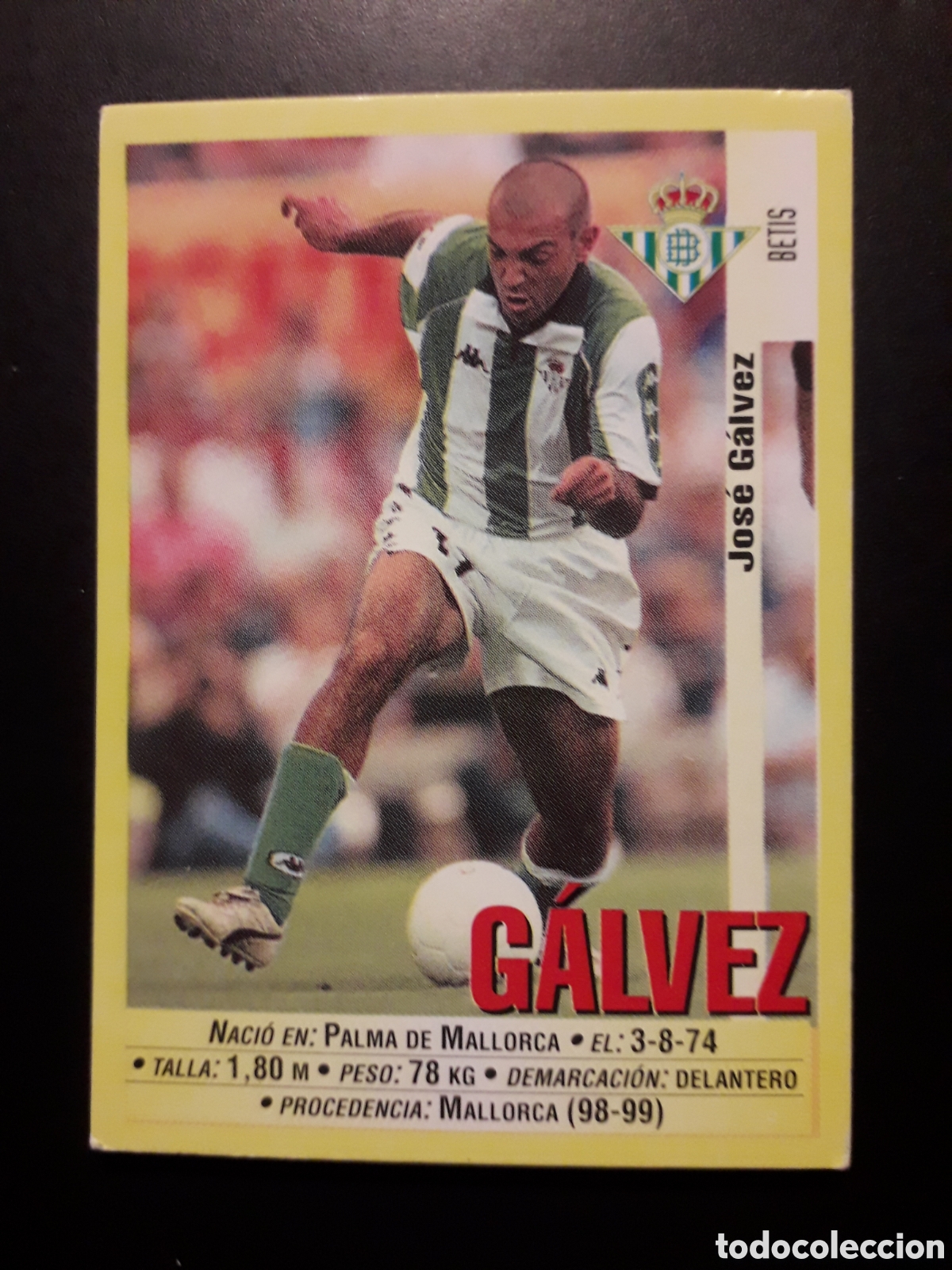 Cromos de f&uacute;tbol: G&Aacute;LVEZ, BETIS PANINI LIGA 1999-2000 99 00 N&deg; 208a SIN PEGAR. PEDIDO M&Iacute;NIMO 3&euro;