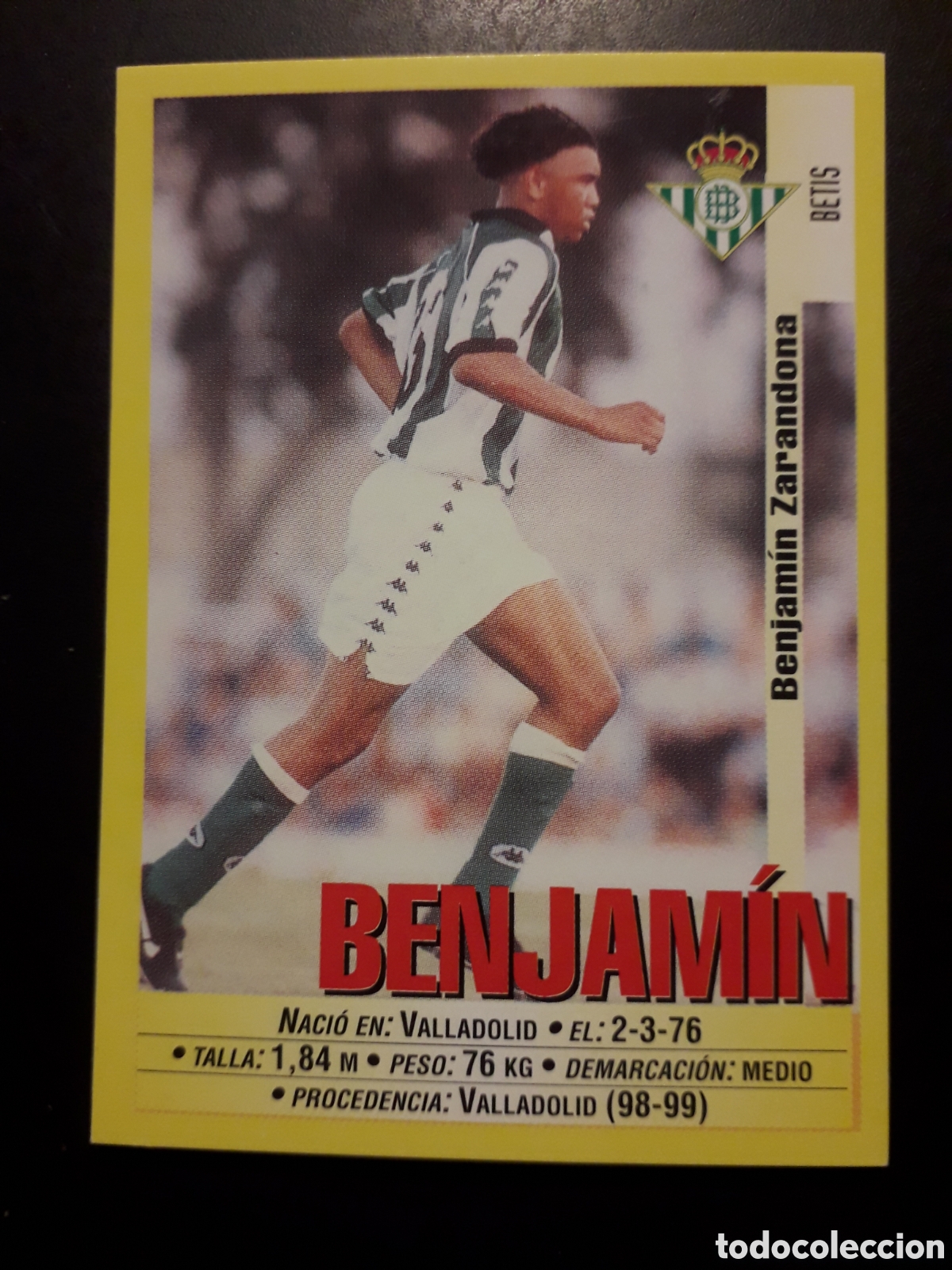 Cromos de f&uacute;tbol: BENJAM&Iacute;N, BETIS PANINI LIGA 1999-2000 99 00 N&deg; 202 SIN PEGAR. PEDIDO M&Iacute;NIMO 3&euro;.