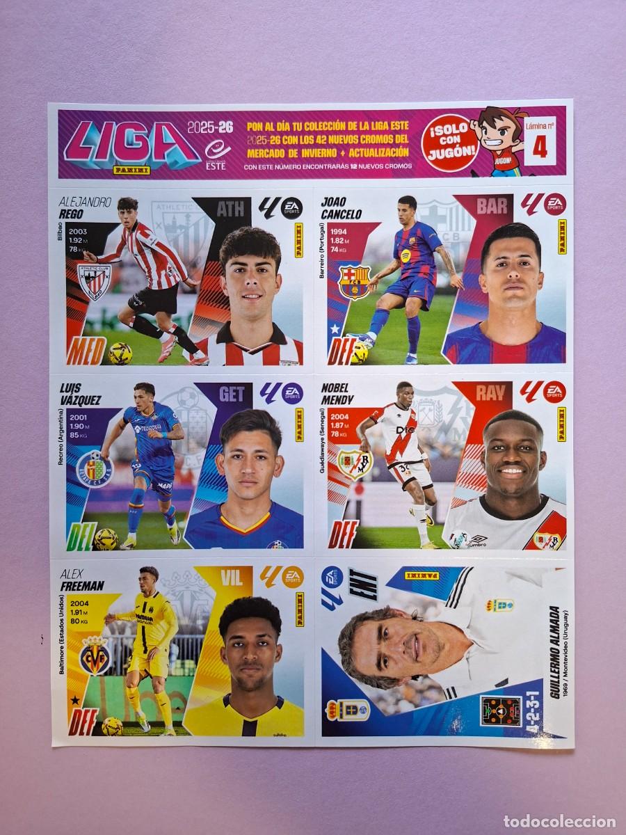 Cromos de Futebol: LAMINA 4 ACTUALIZACION MERCADO INVIERNO LIGA 2025 2026 25 26 CANCELO REGO MENDY FREEMAN ALMADA