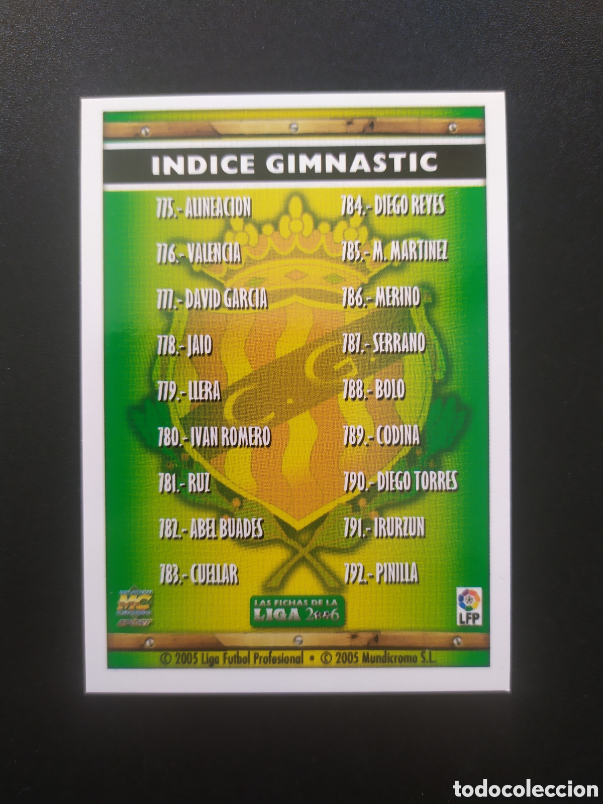 Cartes &agrave; collectionner de Football: Mundicromo fichas Liga 2005 2006 05 06 indice n&deg; 775 Gimnastic Tarragona