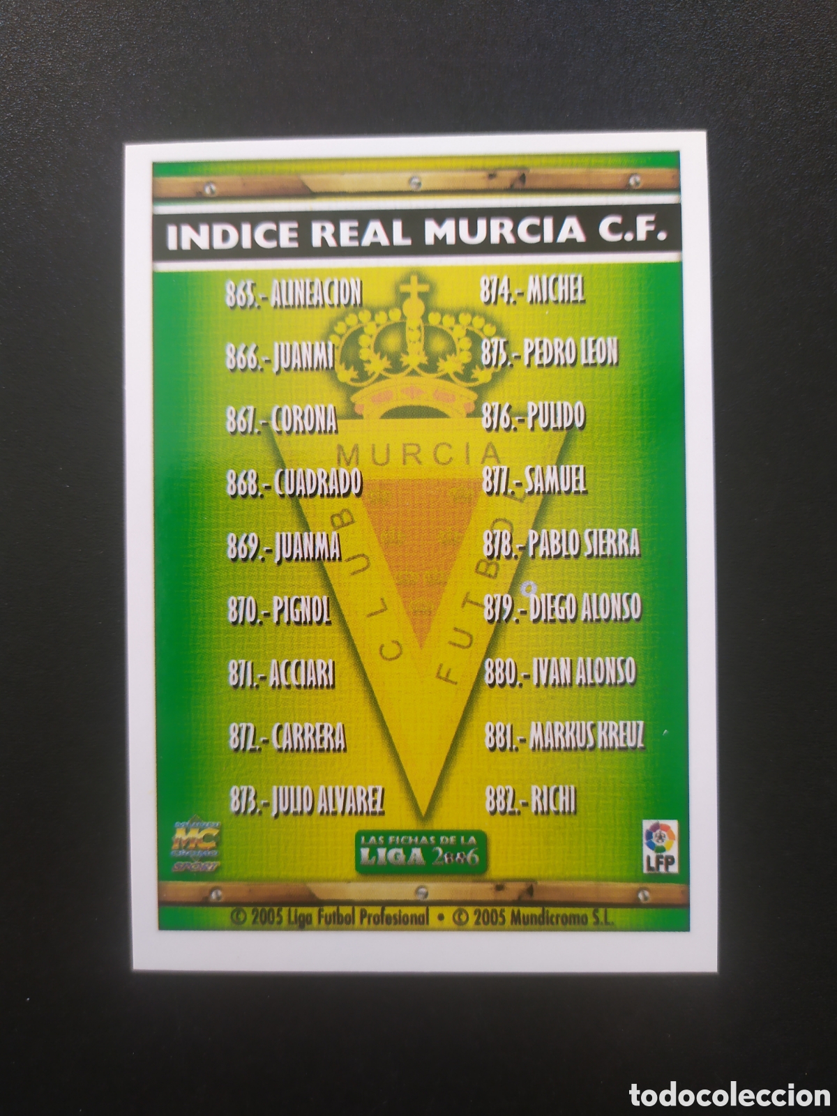 Cartes &agrave; collectionner de Football: Mundicromo fichas Liga 2005 2006 05 06 indice n&deg; 865 Real Murcia