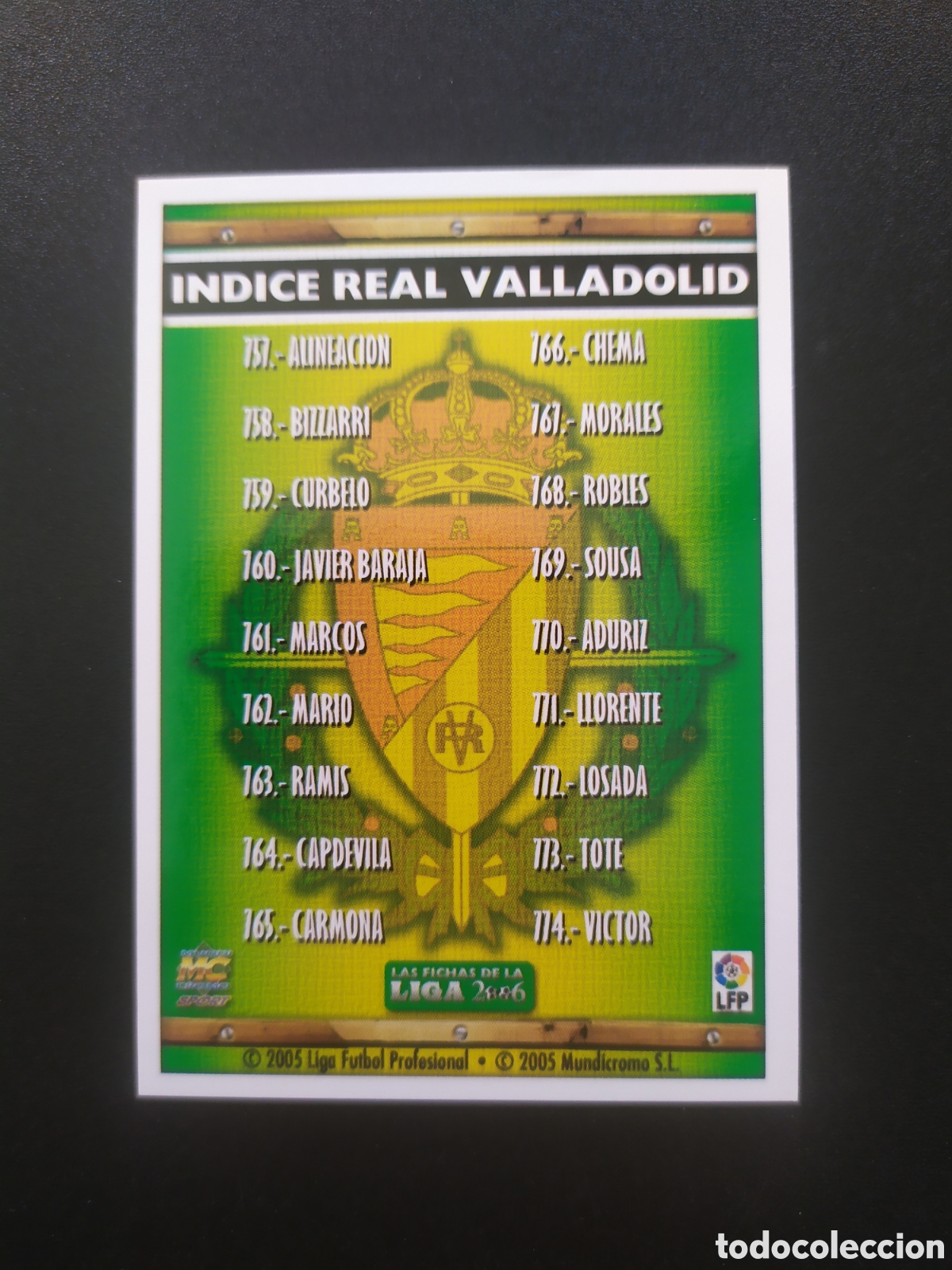 Cromos de Futebol: Mundicromo fichas Liga 2005 2006 05 06 &iacute;ndice n&deg; 757 Valladolid