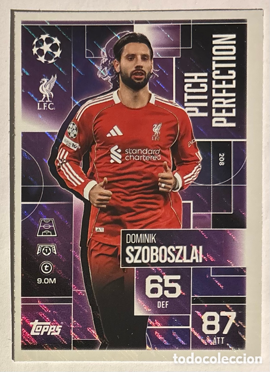 Cromos de f&uacute;tbol: DOMINIK SZOBOSZLAI (LIVERPOOL FC). CARTA PITCH PERFECTION TOPPS MATCH ATTAX 2025/26.