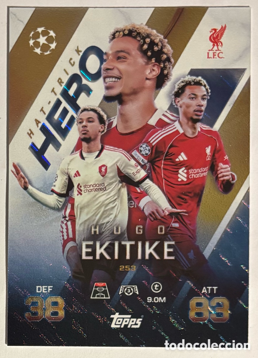 Cromos de f&uacute;tbol: HUGO EKITIKE (LIVERPOOL FC). CARTA HAT-TRICK HERO TOPPS MATCH ATTAX 2025/26.