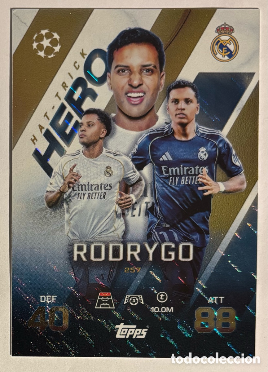 Cromos de f&uacute;tbol: RODRYGO (REAL MADRID). CARTA HAT-TRICK HERO TOPPS MATCH ATTAX 2025/26.