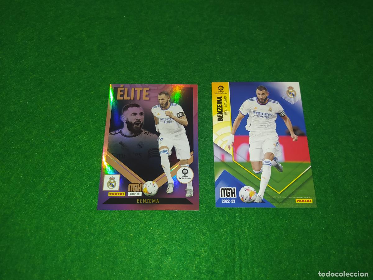 Cromos de f&uacute;tbol: BENZEMA REAL MADRID ELITE N&ordm; 1 Y BASICO N&ordm; 225 MGK 2022 2023