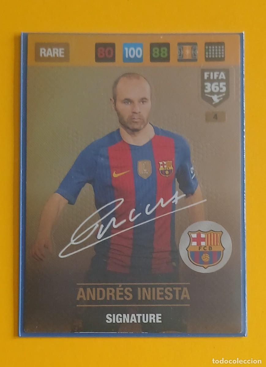 Cromos de f&uacute;tbol: CROMO n&ordm; 4 ANDR&Eacute;S INIESTA BARCELONA SIGNATURE RARE ADRENALYN XL FIFA 365 2015-2016. Nuevo.