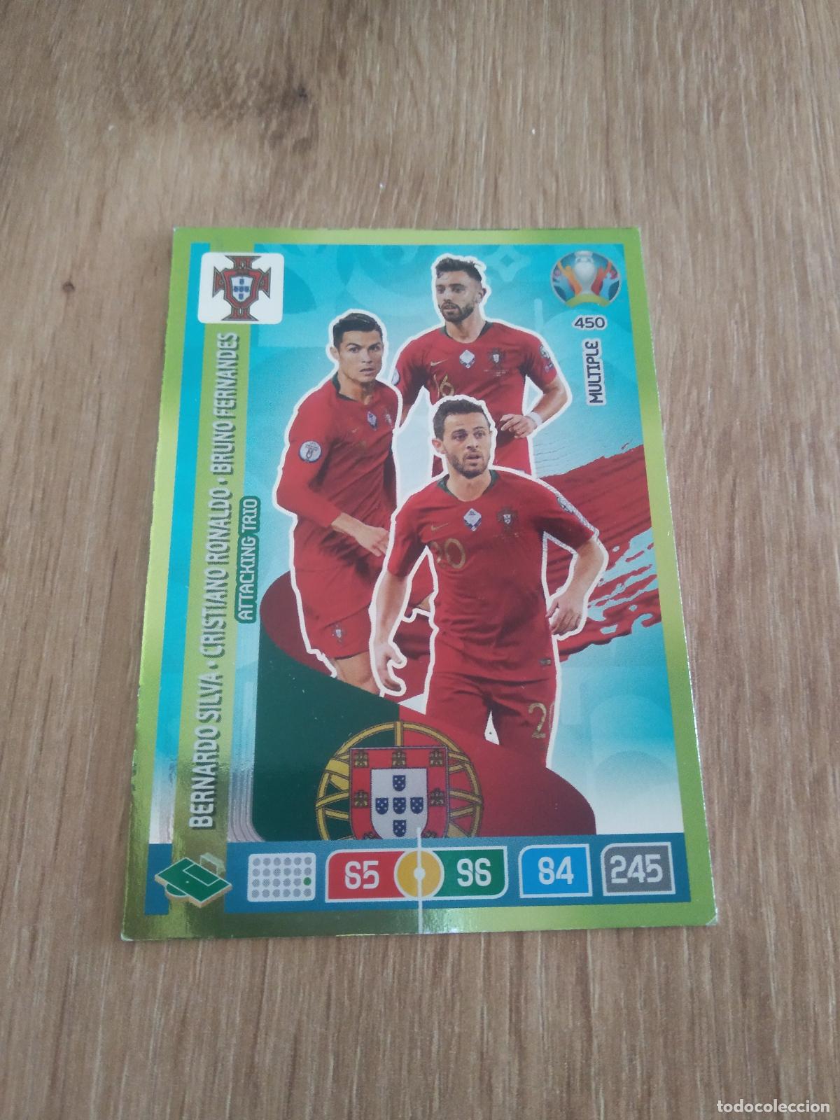 Cromos de f&uacute;tbol: 450 BERNARDO SILVA CRISTIANO RONALDO BRUNO FERNANDES CROMO FUTBOL EURO 2020 ADRENALYN EUROCOPA
