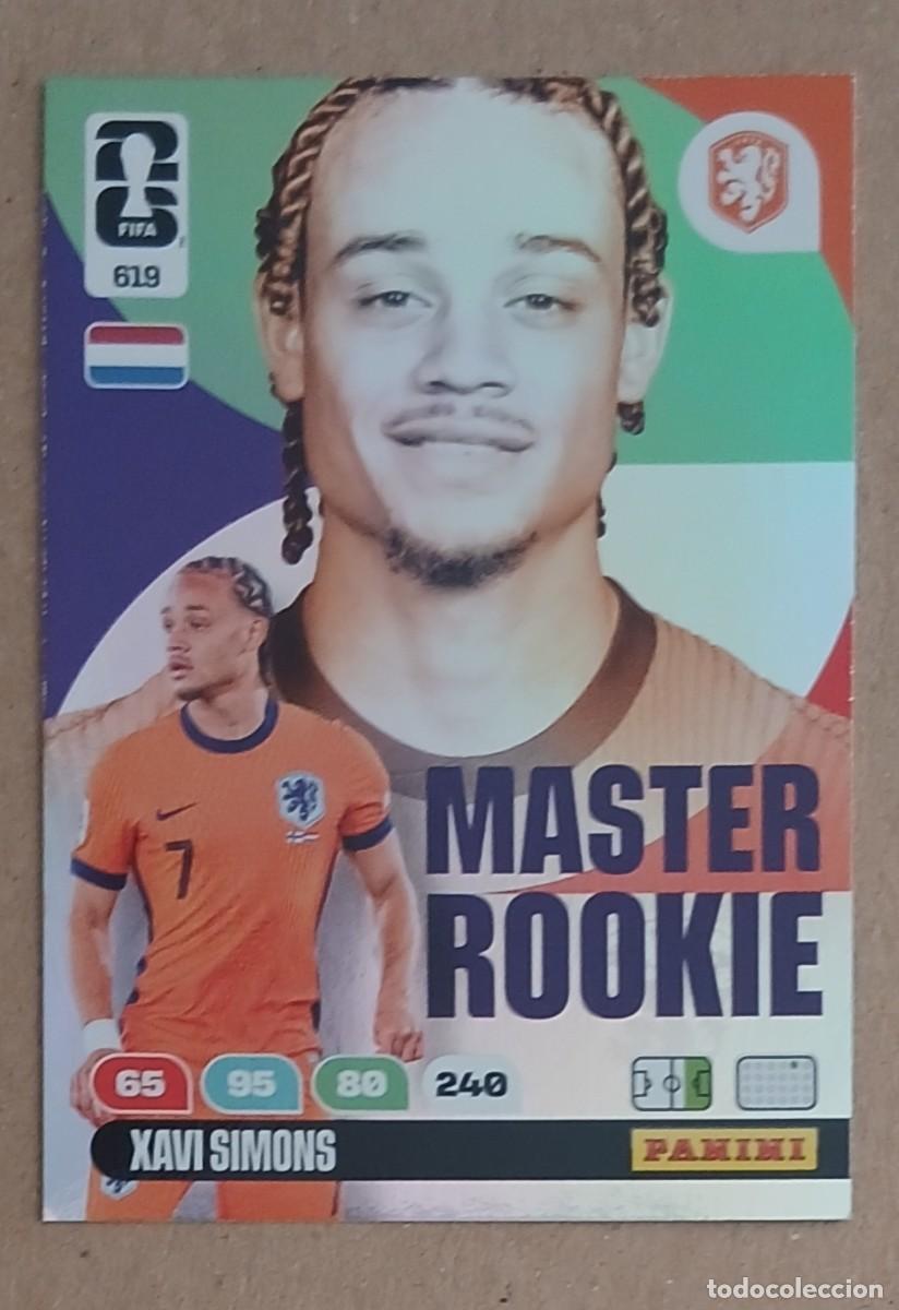 Cromos de f&uacute;tbol: CROMO n&ordm; 619 XAVI SIMONS HOLANDA MASTER ROOKIE ADRENALYN XL FIFA WORLD CUP 2026E PANINI. Nuevo.