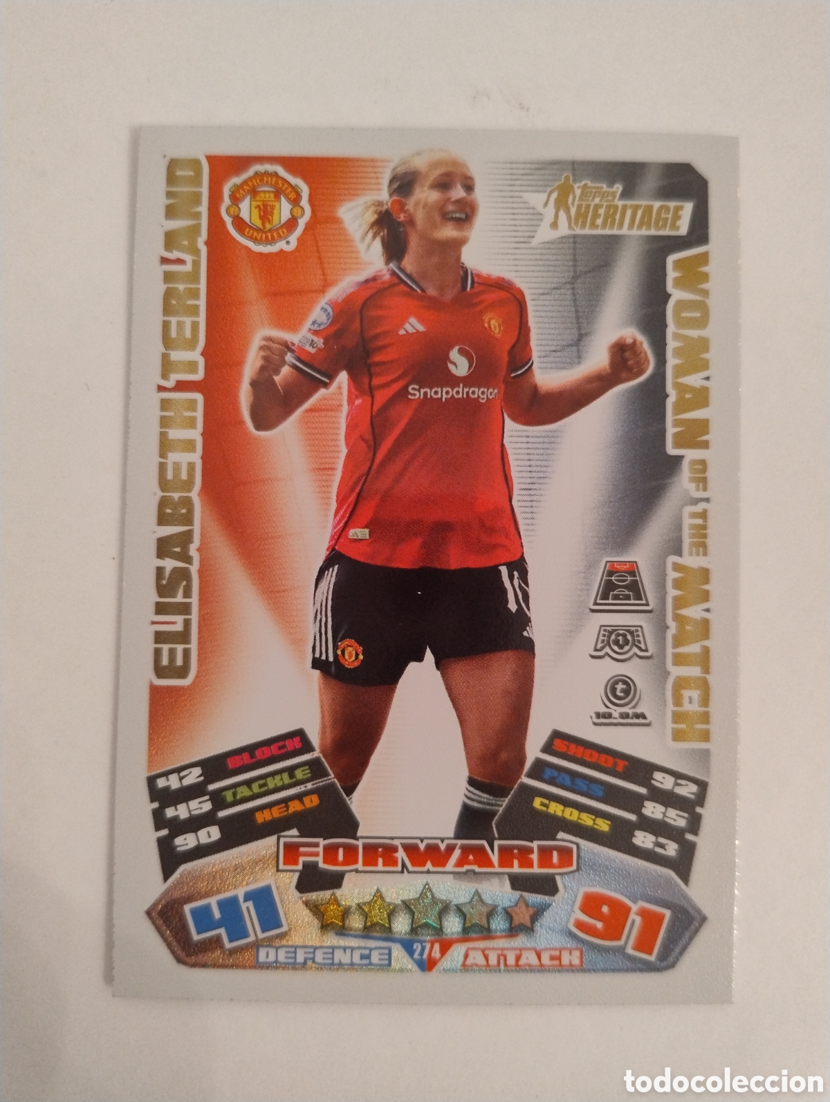 Cromos de f&uacute;tbol: 274 - Elisabeth Terland - Manchester United - Topps Match Attax Extra 2025 - 2026 Woman of the Match