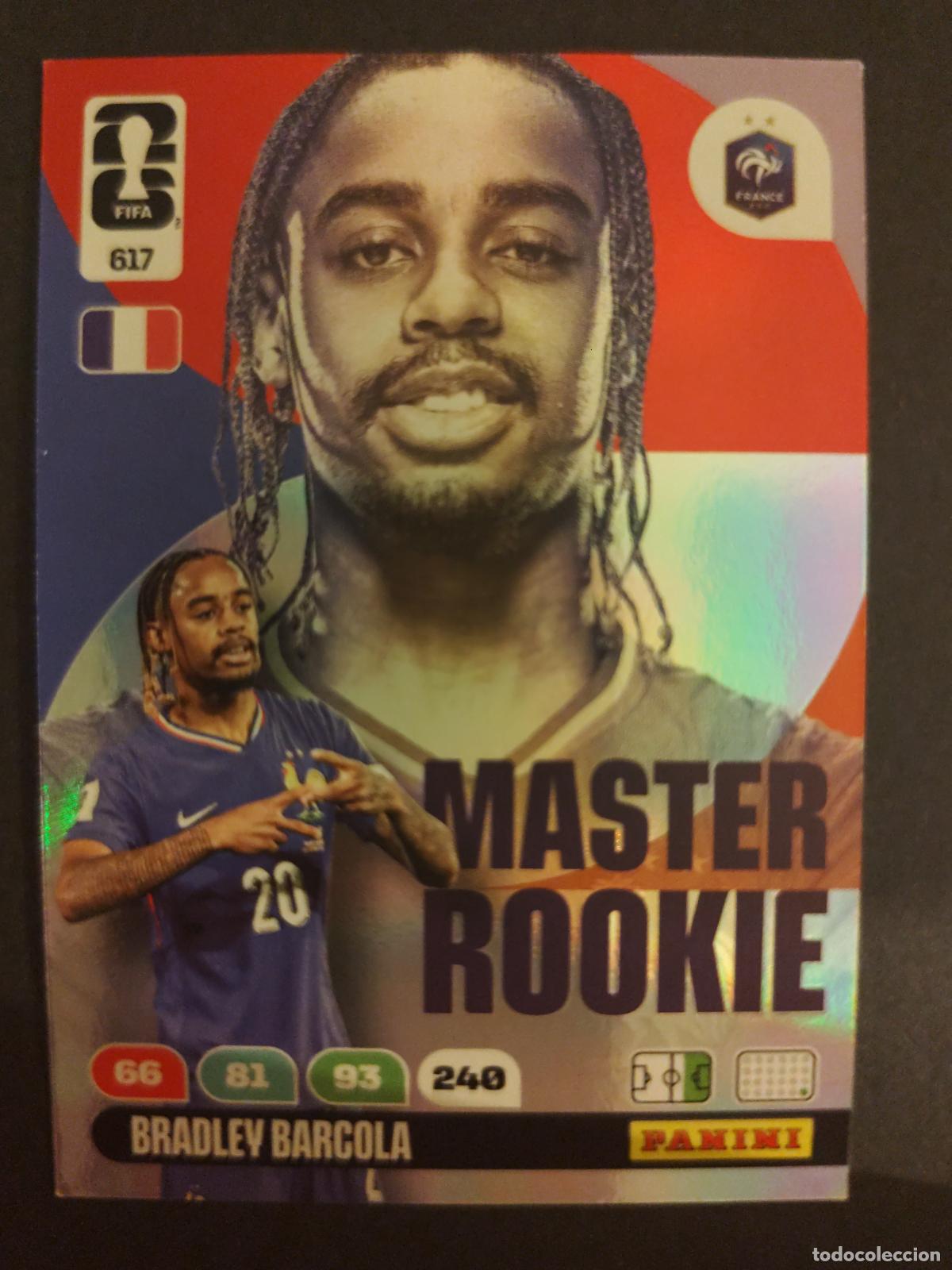 Cromos de f&uacute;tbol: 617 BRADLEY BARCOLA FRANCIA MASTER ROOKIE ADRENALYN MUNDIAL FIFA WORLD CUP 2026 PANINI