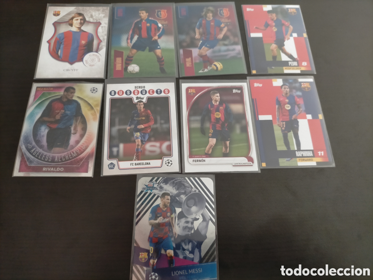 Cromos de f&uacute;tbol: Lote cromos FC Barcelona panini topps crystal lost rookie Messi