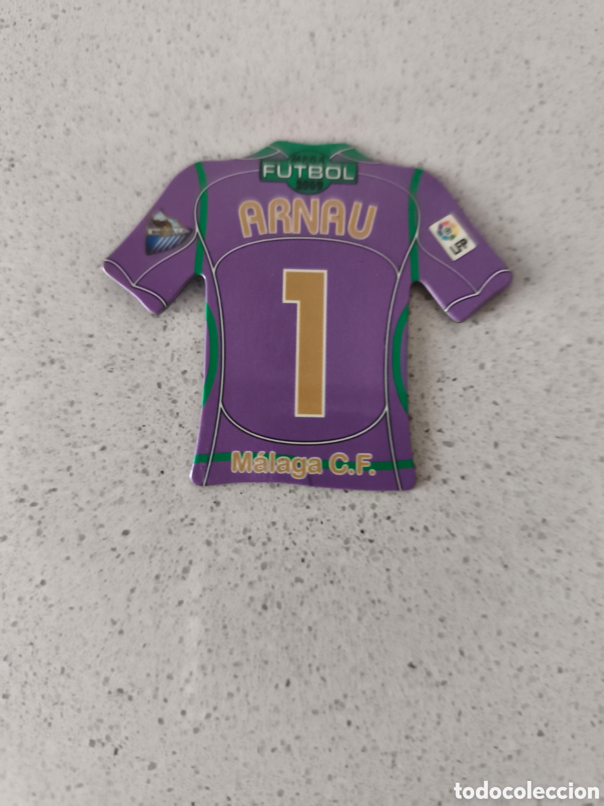 Football Stickers: CAMISETA IMAN NUMERO 1 ARNAU MALAGA. MEGA FUTBOL MAGNETS 2008-2009